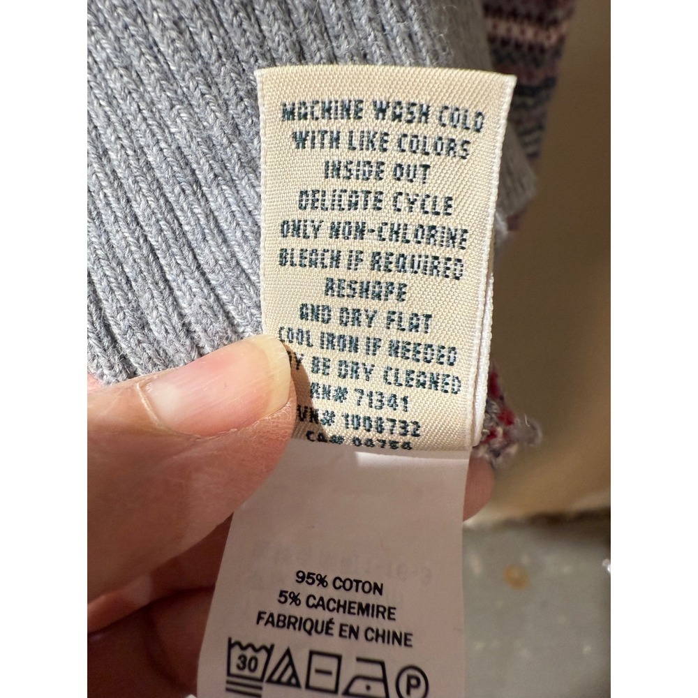 L.L.Bean Fair Isle Turtleneck Sweater Women Size L Gray Pink Blue Pattern Cotton - Picture 9 of 14